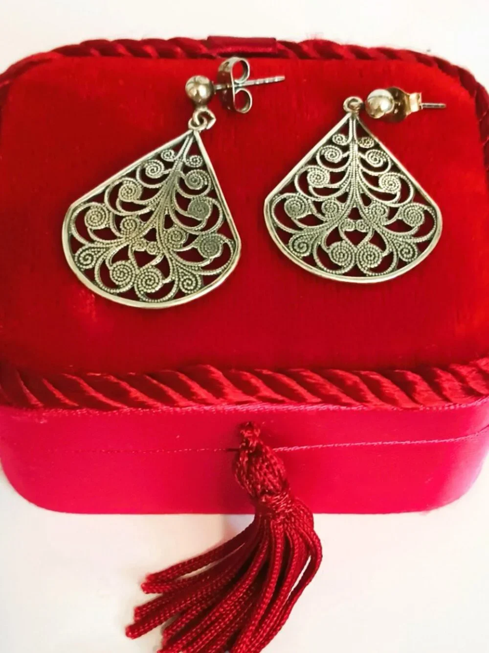Vintage 925 Filigree Teardrop Earrings Dangle Drop Sterling Silver Post Jewelry